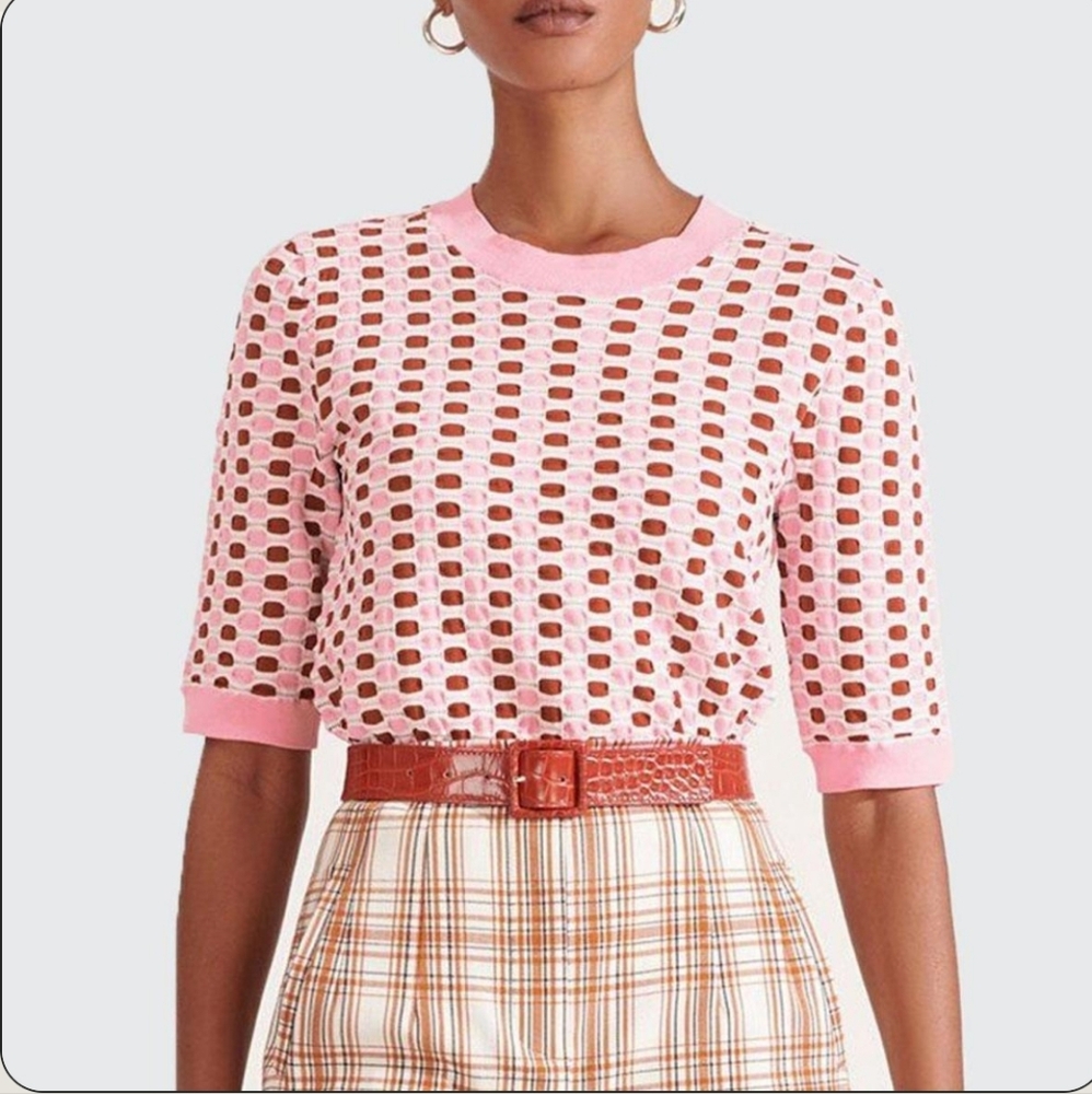 Veronica Beard Pink and White Cut-Out Blouse